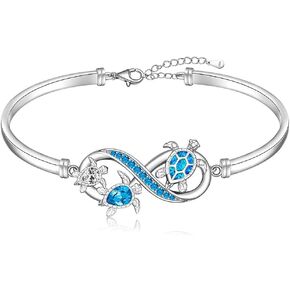 Turtle Bracelet for Women Blue Opal Sea Turtle Bracelet Bangle Sterling Silver Infinity Ocean Hawaiian Turtles Jewelry Charms Birthday Mothers Day Christmas Gifts, Sterling Silver , Cubic Zirconia in Kuwait