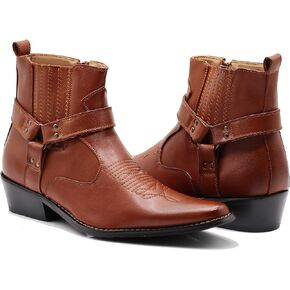 Enzo Romeo WSTN01 Men's Western Boots Side Zipper Pointy Strap Fashion Boots in Kuwait