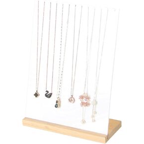 Coward Acryilc Necklace Holder Stand with Bamboo Base, Tabletop Necklace Jewelry Easel Display, Jewelry Holder Organizer for Home Use or Store Show