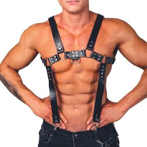 MEACOBRY Men's Faux Leather Body Chest Harness Adjustable Punk Belt Shoulder Straps with Buckle for Party Cosplay Costume in Saudi Arabia