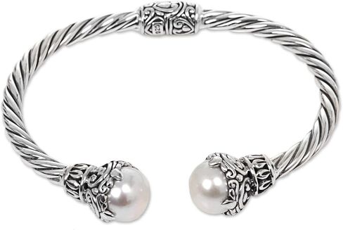 NOVICA Artisan Handmade Cultured Freshwater Pearl Cuff Bracelet .925 Sterling Silver from Indonesia 'Sterling Rope' in Saudi Arabia