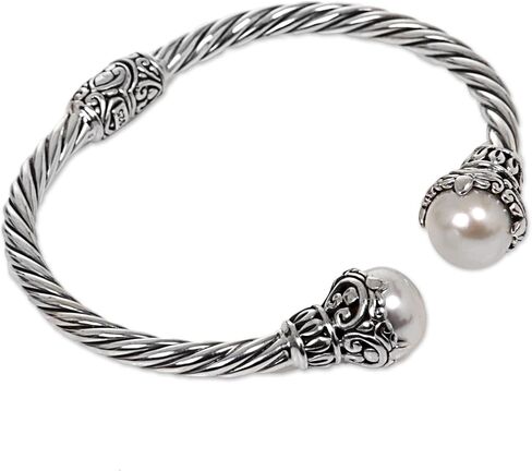 NOVICA Artisan Handmade Cultured Freshwater Pearl Cuff Bracelet .925 Sterling Silver from Indonesia 'Sterling Rope' in Saudi Arabia