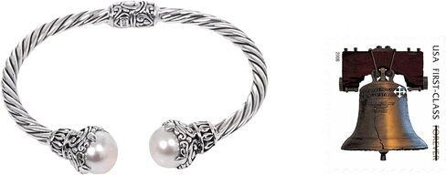 NOVICA Artisan Handmade Cultured Freshwater Pearl Cuff Bracelet .925 Sterling Silver from Indonesia 'Sterling Rope' in Saudi Arabia