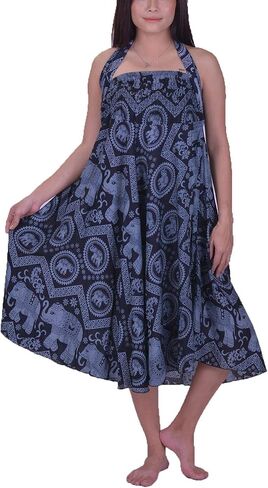 فستان Lofbaz طويل بوهيمي طويل للسيدات من Hippie Gypsy Boho - Elephant 5 Navy OS in Saudi Arabia