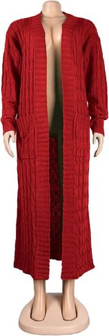 JEKYUARA Women's Cable Knit Maxi Cardigan Long Cardigan Sweater Open Front Chunky Knitwear Coat with Pockets in Saudi Arabia