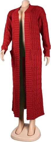 JEKYUARA Women's Cable Knit Maxi Cardigan Long Cardigan Sweater Open Front Chunky Knitwear Coat with Pockets in Saudi Arabia