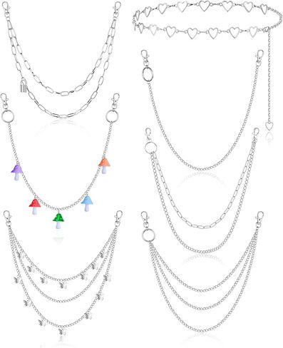 HAIAISO سلسلة حزام الجينز السراويل سلسلة جيب الخصر سلسلة متعددة الطبقات فراشة قفل سحر الملونة المحفظة سلسلة الهيب هوب السراويل سلسلة للرجال النساء 7-9 قطع in Kuwait