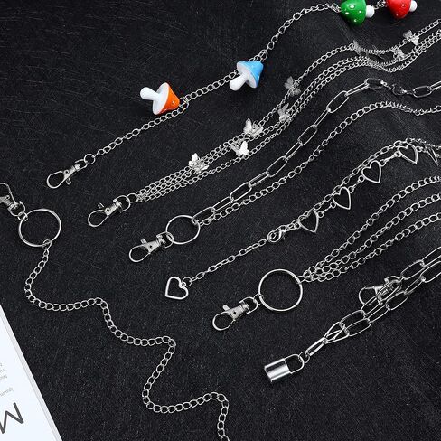 HAIAISO سلسلة حزام الجينز السراويل سلسلة جيب الخصر سلسلة متعددة الطبقات فراشة قفل سحر الملونة المحفظة سلسلة الهيب هوب السراويل سلسلة للرجال النساء 7-9 قطع in Kuwait