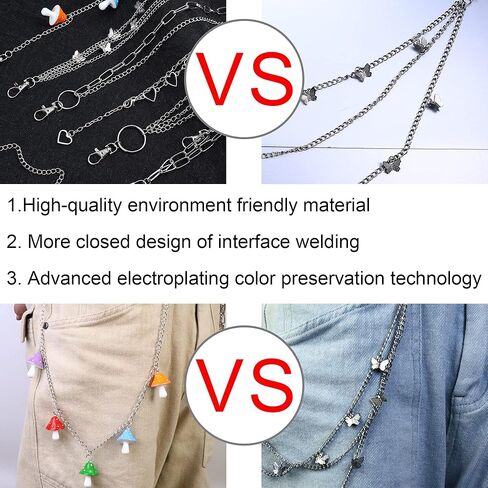 HAIAISO سلسلة حزام الجينز السراويل سلسلة جيب الخصر سلسلة متعددة الطبقات فراشة قفل سحر الملونة المحفظة سلسلة الهيب هوب السراويل سلسلة للرجال النساء 7-9 قطع in Kuwait