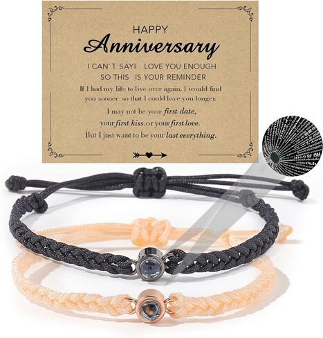 100 Languages I Love You Projection Bracelets for Couples Set of Two Rope String Bracelets with Multilingual I Love You Message, Perfect Romantic Gift for Him and Her, Adjustable Size and Waterproof Design in Kuwait