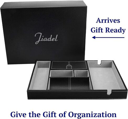 Valet Tray | 6 Compartments | Bedroom Organizer with Charging Station | Perfect for Men and Women | Black PU Leather | Decorative Gift Box | Blue … in Saudi Arabia