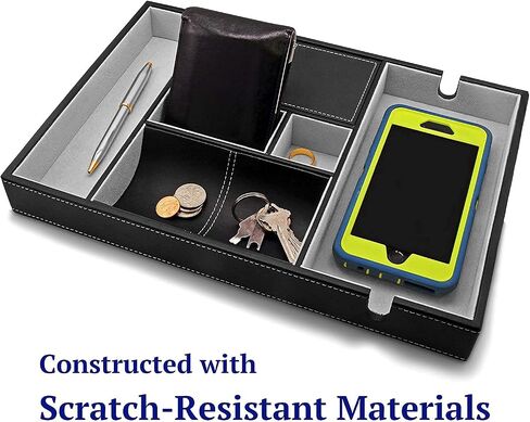 Valet Tray | 6 Compartments | Bedroom Organizer with Charging Station | Perfect for Men and Women | Black PU Leather | Decorative Gift Box | Blue … in Saudi Arabia