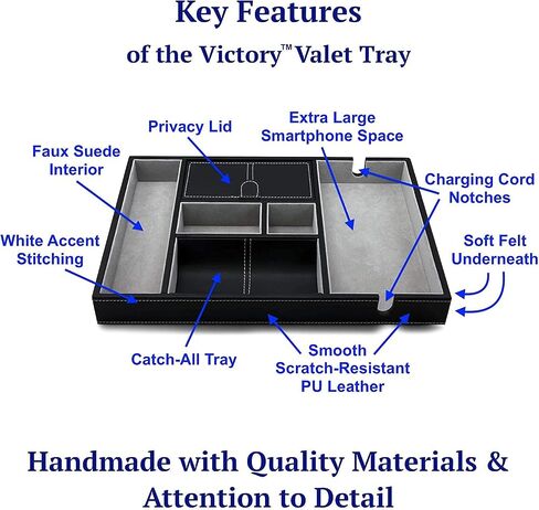 Valet Tray | 6 Compartments | Bedroom Organizer with Charging Station | Perfect for Men and Women | Black PU Leather | Decorative Gift Box | Blue … in Saudi Arabia