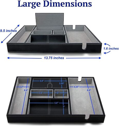 Valet Tray | 6 Compartments | Bedroom Organizer with Charging Station | Perfect for Men and Women | Black PU Leather | Decorative Gift Box | Blue … in Saudi Arabia