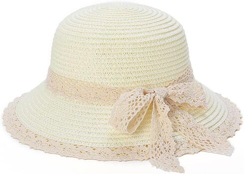 قبعة قش صيفية جيدة التهوية قابلة للطي للحماية من الاشعة فوق البنفسجية وفيونكة بحافة عريضة مرنة للشاطئ in Kuwait