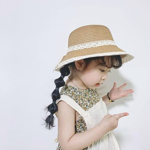 قبعة قش صيفية جيدة التهوية قابلة للطي للحماية من الاشعة فوق البنفسجية وفيونكة بحافة عريضة مرنة للشاطئ in Kuwait