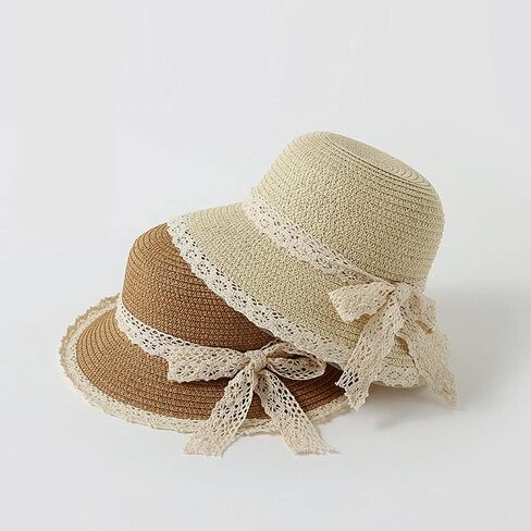 قبعة قش صيفية جيدة التهوية قابلة للطي للحماية من الاشعة فوق البنفسجية وفيونكة بحافة عريضة مرنة للشاطئ in Kuwait