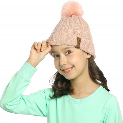 قبعة شتوية للأطفال من ViGrace مصنوعة من قماش الشنيل الدافئ مبطنة بالصوف الصناعي قبعة صغيرة للبنات والأولاد in Kuwait