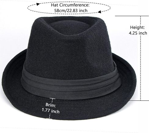 قبعة تريلبي كلاسيكية للرجال ذات حافة قصيرة من صوف العصابات فيدورا مع شريط (S/M) in Kuwait