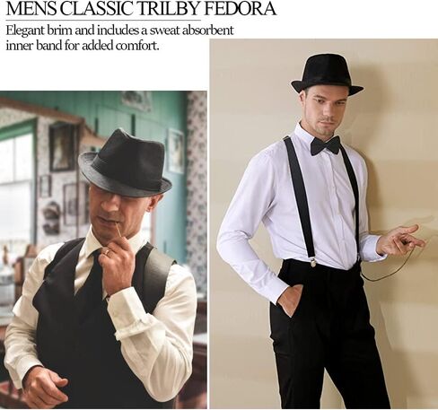 قبعة تريلبي كلاسيكية للرجال ذات حافة قصيرة من صوف العصابات فيدورا مع شريط (S/M) in Kuwait