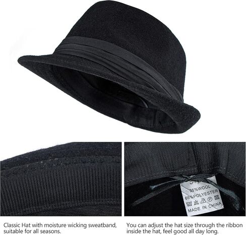 قبعة تريلبي كلاسيكية للرجال ذات حافة قصيرة من صوف العصابات فيدورا مع شريط (S/M) in Kuwait