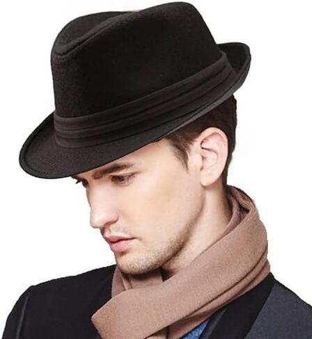 قبعة تريلبي كلاسيكية للرجال ذات حافة قصيرة من صوف العصابات فيدورا مع شريط (S/M) in Kuwait