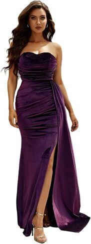 فستان نسائي طويل مخملي مثير بدون أكتاف من Miss ord للحفلات الراقصة، بدون ظهر وبدون أكمام للحفلات الراقصة in Kuwait