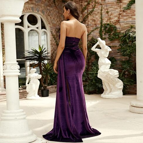 فستان نسائي طويل مخملي مثير بدون أكتاف من Miss ord للحفلات الراقصة، بدون ظهر وبدون أكمام للحفلات الراقصة in Kuwait