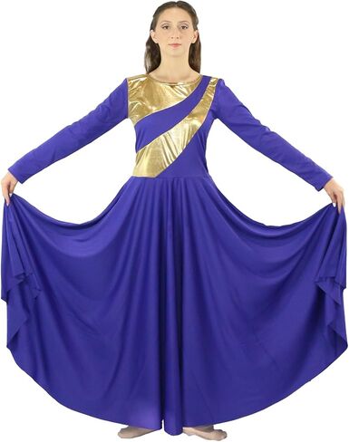 فستان رقص Danzcue للسيدات ذو لون معدني، فستان رقص كامل الطول ذو لونين معدني in Saudi Arabia