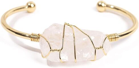 COLORFUL BLING Healing Stone Gold Plated Copper Wire Wrapped Natural Stone Cuff Bangle Gemstone Bracelet Chakra Energy Women Bracelet Jewelry in Saudi Arabia