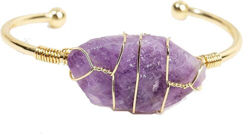 COLORFUL BLING Healing Stone Gold Plated Copper Wire Wrapped Natural Stone Cuff Bangle Gemstone Bracelet Chakra Energy Women Bracelet Jewelry in Saudi Arabia