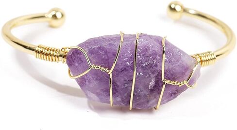 COLORFUL BLING Healing Stone Gold Plated Copper Wire Wrapped Natural Stone Cuff Bangle Gemstone Bracelet Chakra Energy Women Bracelet Jewelry in Saudi Arabia