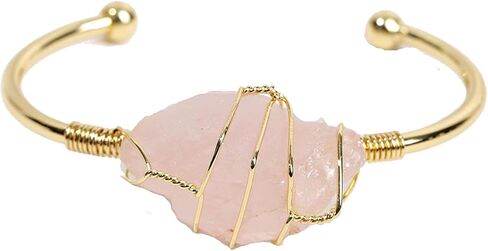 COLORFUL BLING Healing Stone Gold Plated Copper Wire Wrapped Natural Stone Cuff Bangle Gemstone Bracelet Chakra Energy Women Bracelet Jewelry in Saudi Arabia
