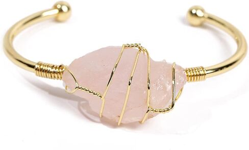 COLORFUL BLING Healing Stone Gold Plated Copper Wire Wrapped Natural Stone Cuff Bangle Gemstone Bracelet Chakra Energy Women Bracelet Jewelry in Saudi Arabia