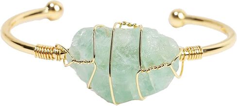 COLORFUL BLING Healing Stone Gold Plated Copper Wire Wrapped Natural Stone Cuff Bangle Gemstone Bracelet Chakra Energy Women Bracelet Jewelry in Saudi Arabia