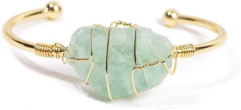 COLORFUL BLING Healing Stone Gold Plated Copper Wire Wrapped Natural Stone Cuff Bangle Gemstone Bracelet Chakra Energy Women Bracelet Jewelry in Saudi Arabia