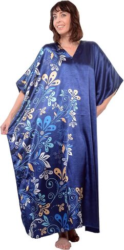 قفطان بريتي من أتو دايت مع كرمة زهور منتصف الليل، مقاس واحد، النمط كافيه - 60 in Kuwait