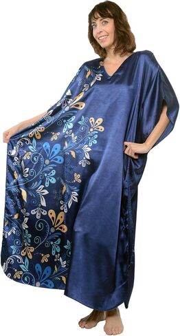 قفطان بريتي من أتو دايت مع كرمة زهور منتصف الليل، مقاس واحد، النمط كافيه - 60 in Kuwait