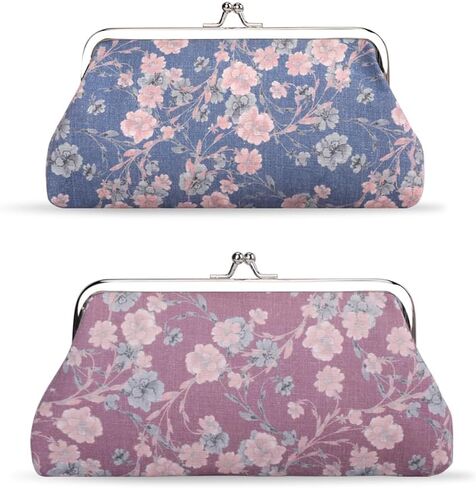 iSuperb قطعتان من محفظة العملات المعدنية ذات الأزهار، حقيبة كلاسيكية بقفل قبلة، محفظة لطيفة بإبزيم، محفظة للهاتف الخلوي، مشبك إغلاق، حقيبة حلية (B) in Kuwait