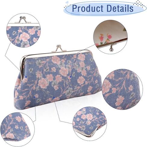 iSuperb قطعتان من محفظة العملات المعدنية ذات الأزهار، حقيبة كلاسيكية بقفل قبلة، محفظة لطيفة بإبزيم، محفظة للهاتف الخلوي، مشبك إغلاق، حقيبة حلية (B) in Kuwait
