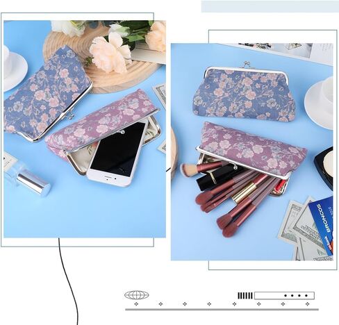 iSuperb قطعتان من محفظة العملات المعدنية ذات الأزهار، حقيبة كلاسيكية بقفل قبلة، محفظة لطيفة بإبزيم، محفظة للهاتف الخلوي، مشبك إغلاق، حقيبة حلية (B) in Kuwait