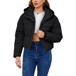 Gihuo Women's Cropped Puffer Jacket Zip Up Hooded Quilted Jackets Winter Short Padded Coat Outerwear in Kuwait
