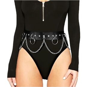 JASGOOD Punk Black Waist Chain Belt Women Leather Rave Body Goth Accessories Jewelry for Girls