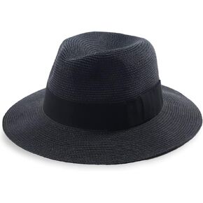 FORBUSITE Women Sun Hats Fedora - White Black - Panama Style with Wide Brim Beach Hat Foldable UPF50+