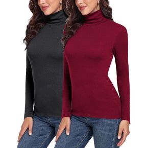 H HIAMIGOS Turtleneck Ribbed Tops for Women Thermal Underwear Thermal Shirts Long Sleeve Tops