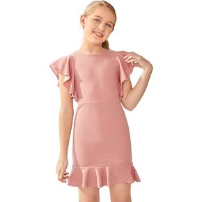 Milumia Girl's Cute Ruffle Hem Zipper Flutter Sleeve High Waist Fitted Short Dress in Saudi Arabia