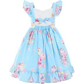 Flofallzique Summer Girls Floral Dress Ruffle Sleeves Tie Back Vintage Toddler Birthday Party Dresses in Kuwait