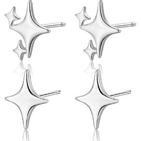2 Pairs Gold Silver Stars Stud Earrings for Women Trendy 14K Gold Stud Earrings for Teen Girls Hypoallergenic Jewelry