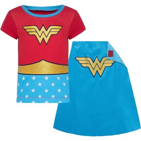 Warner Bros. Wonder Woman Girls' Costume Tee Shirt with Cape Red (6) in Kuwait