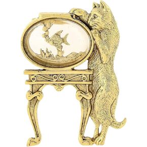 1928 Jewelry Women's Cat and Fish Bowl Pin